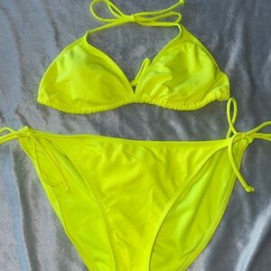 No Boundaries Neon Yellow Triangle String Bikini